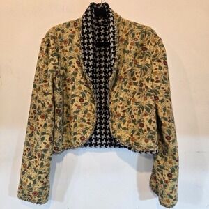 Reversible Floral And Houdstooth Cropped Jacket - no brand label or size label